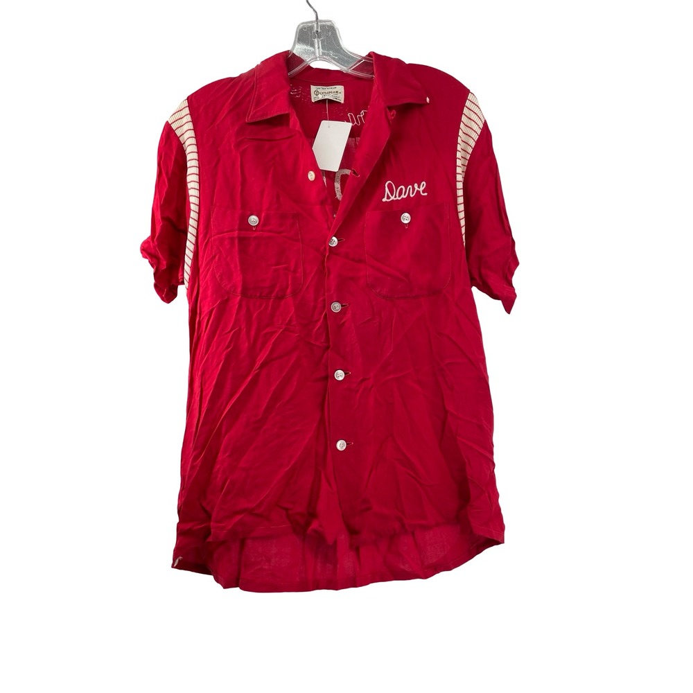 Olympian Men's Bowling Shirt Vintage 1950s Red Rayon Blend Medium